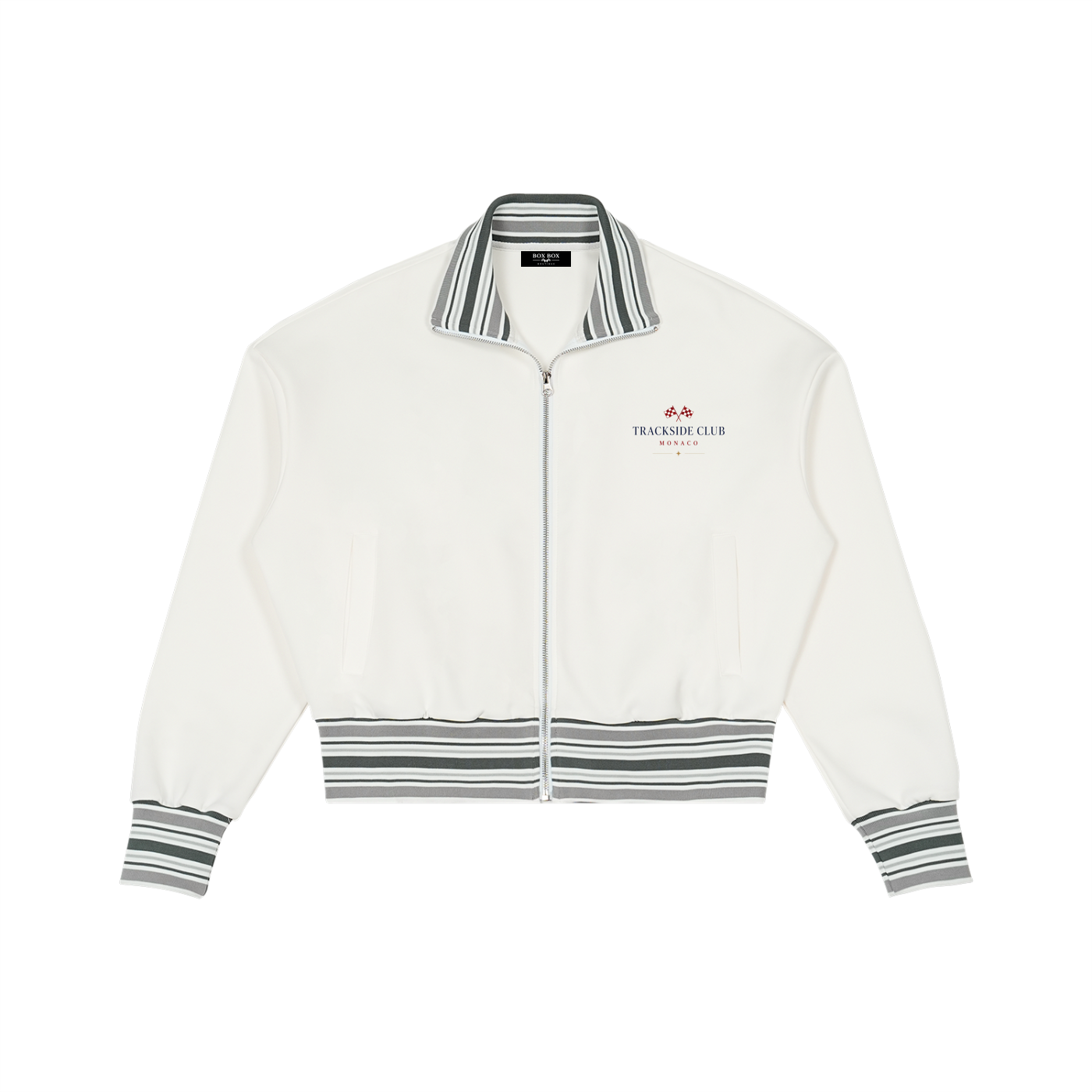 Striped Rib Collar Zip Jacket