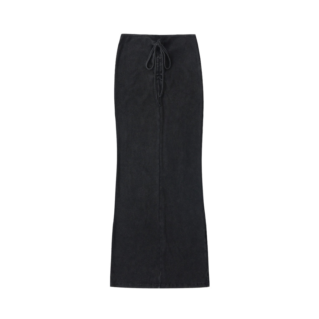 Dyed Washed Drawstring Maxi Skirt