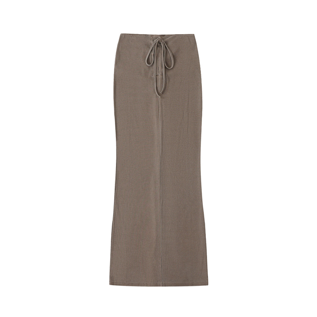 Dyed Washed Drawstring Maxi Skirt