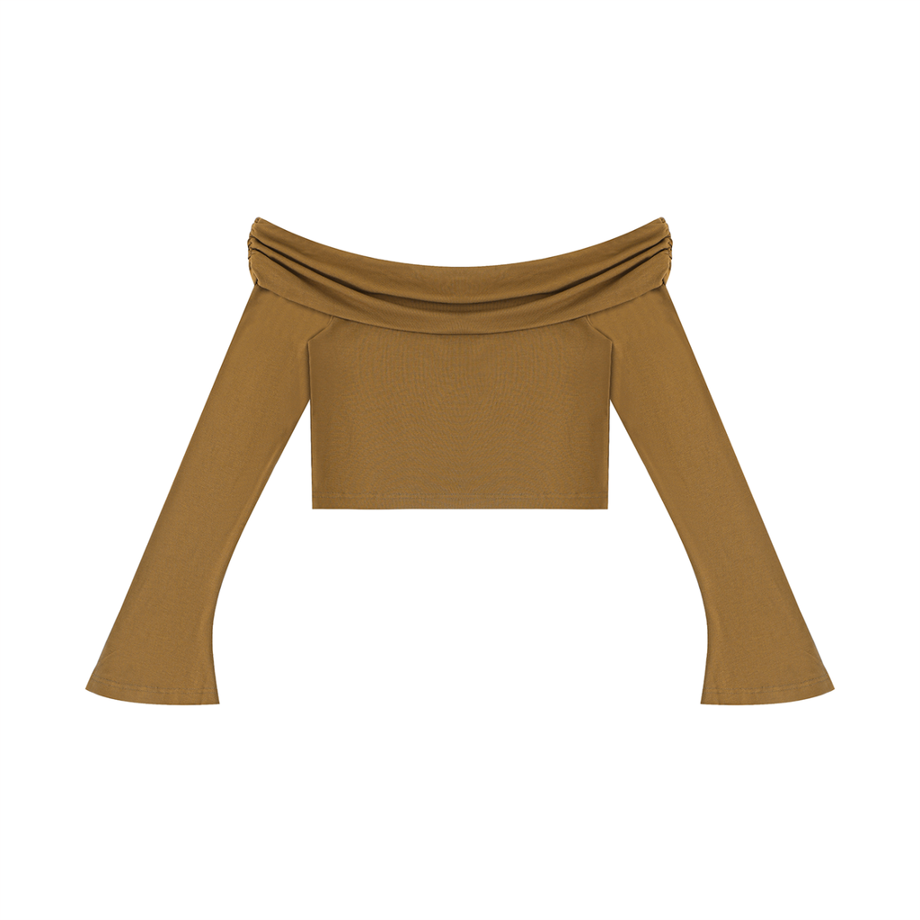 Women's Off-the-Shoulder Bell Sleeve Crop T-Shirt