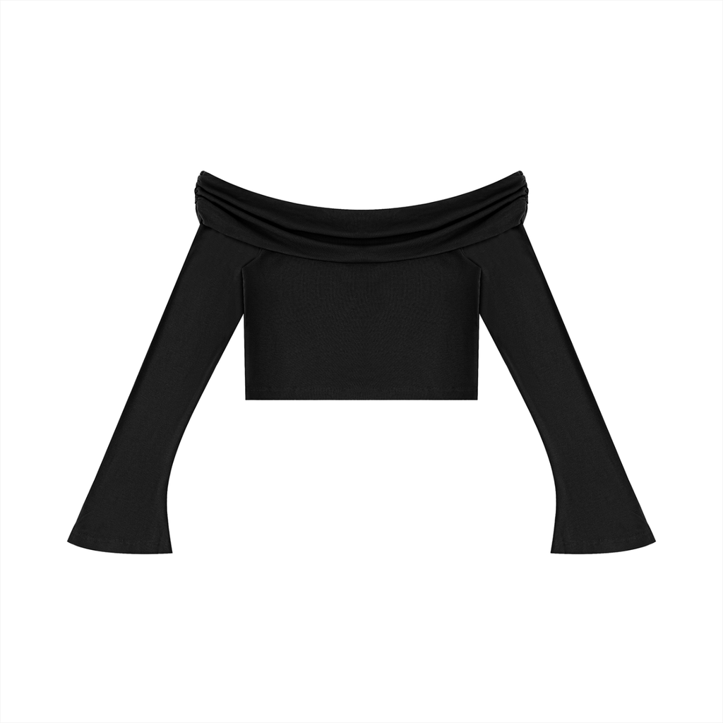 Women's Off-the-Shoulder Bell Sleeve Crop T-Shirt