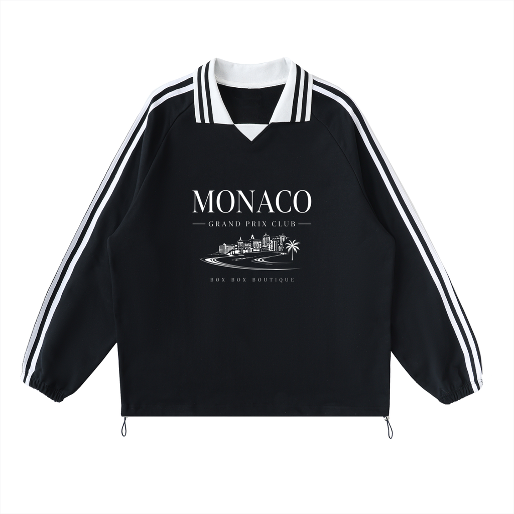 Oversized Contrast Striped Lapel Collar Sweatshirt