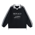 Oversized Contrast Striped Lapel Collar Sweatshirt