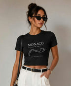 Box Box Boutique Women's Slim Ribbed Crop T-Shirt – Monaco, Cotton Viscose