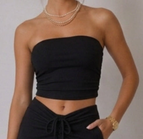 Box Box Boutique Women's Ruched Cropped Tube Top – Nylon Elastane