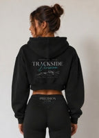 Box Box Boutique Women's Cropped Hoodie – Trackside Division Essential, Cotton Blend