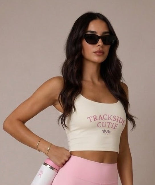 Box Box Boutique Trackside Cutie Women's Spaghetti Strap Sports Crop – Trackside, Nylon Spandex