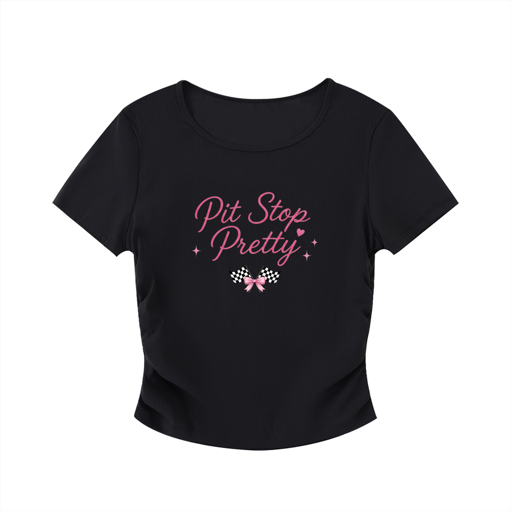 Pit Stop Pretty Ruched Bodycon Crop Top