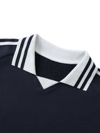 Oversized Contrast Striped Lapel Collar Sweatshirt