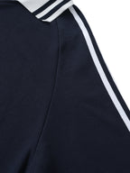 Oversized Contrast Striped Lapel Collar Sweatshirt