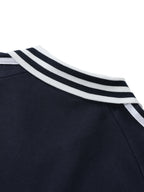 Oversized Contrast Striped Lapel Collar Sweatshirt